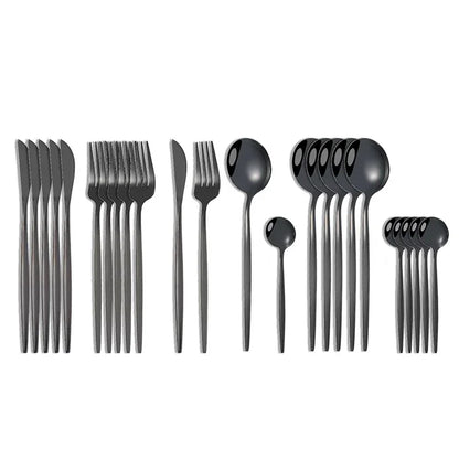 24Pcs Stainless Steel Dinnerware Set Black Gold Cutlery Spoon Fork Knife Western Cutleri Silverware tableware Set Supplies
