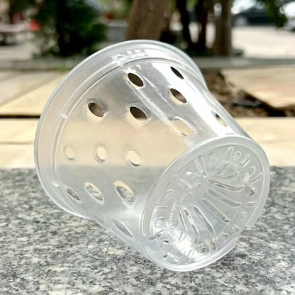 5Pcs 11/12.5/14/15/17cm Planter Pots with Side Holes Orchid Flowerpot with Trays Breathable Transparent Plastic  Flowerpot