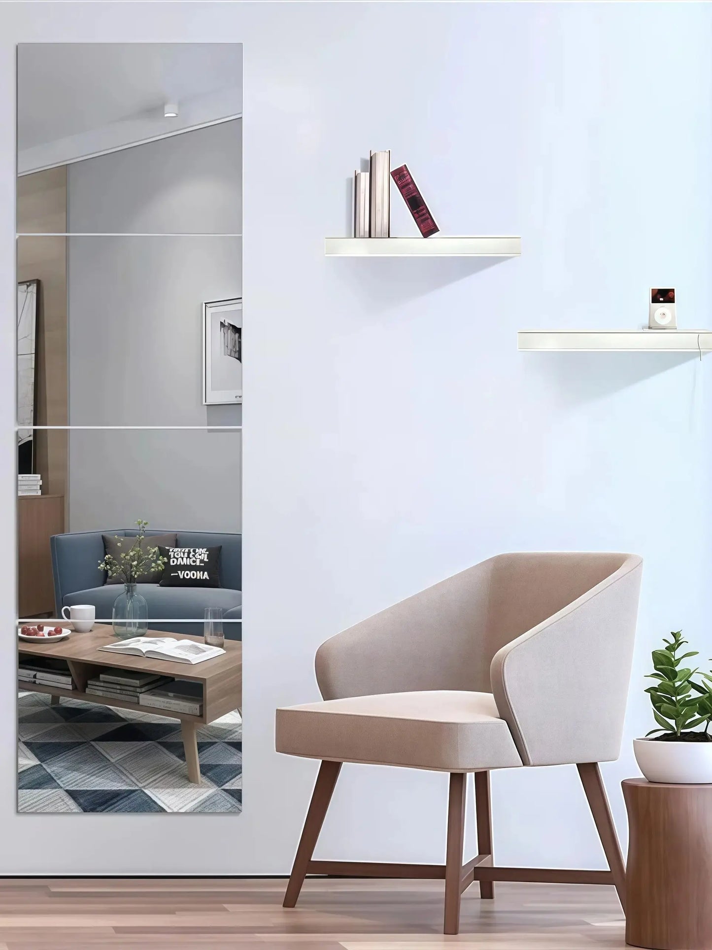 4pcs 25/35cm 3D Self-adhesive Mirror Wall Stickers Thickened 2mm Flexible DIY Art Acrylic Mirror Stickers Living Room Decoration