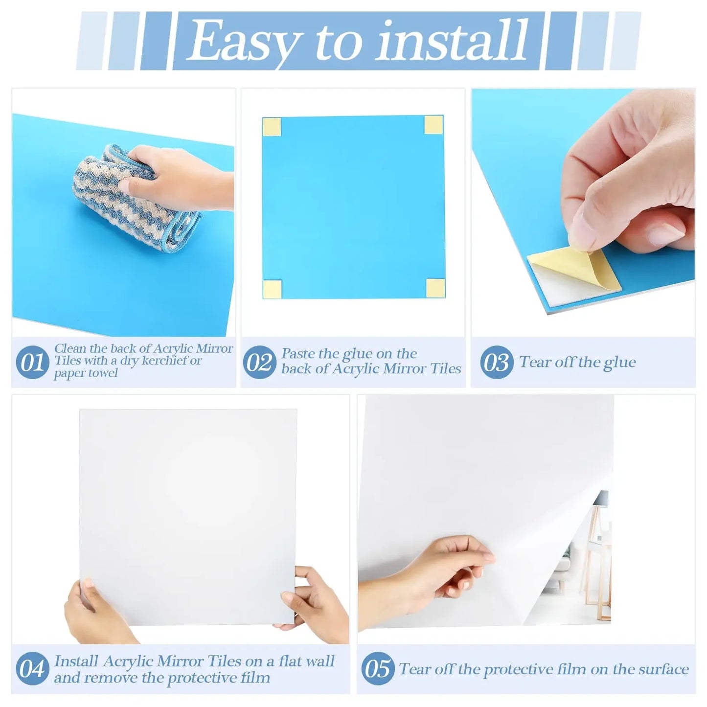 4pcs 25/35cm 3D Self-adhesive Mirror Wall Stickers Thickened 2mm Flexible DIY Art Acrylic Mirror Stickers Living Room Decoration