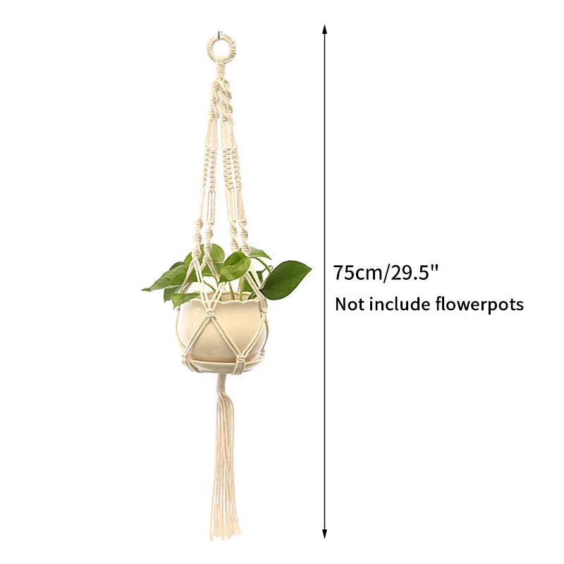 Gardening Plant Hanging Basket Handmade Macrame Flowerpot Pocket Cotton Rope Flower Pot Indoor Home Boho Style Yard Wall Decor