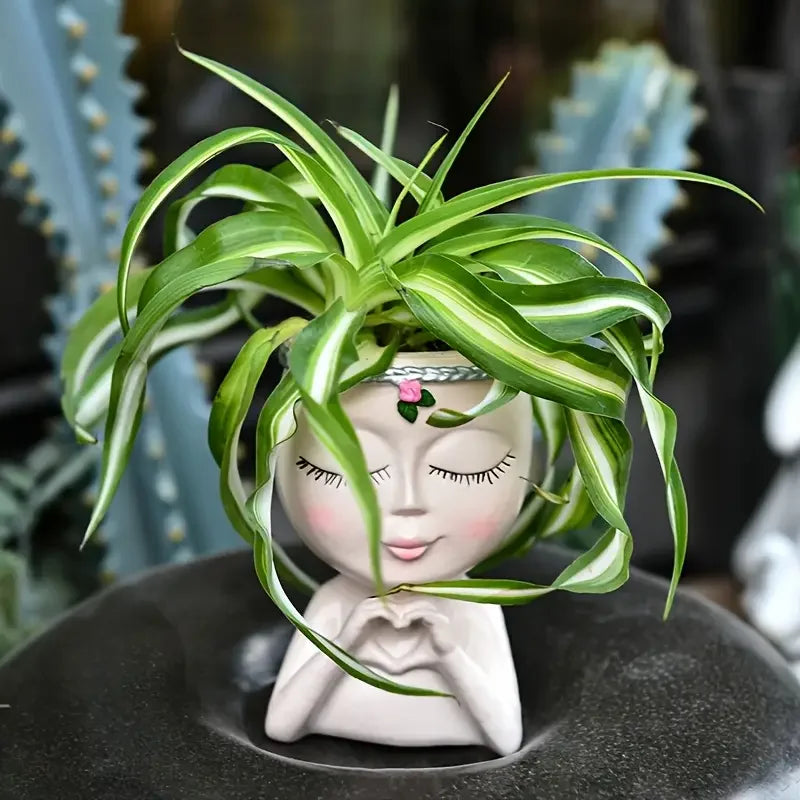 Creative Elegant Girl Meditation Potted Plant Embellishment Pink Rose Face Vase Indoor Outdoor Garden Decoration