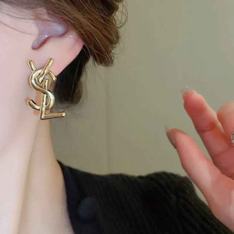European American Exaggerate Letter Stud Earrings for Women Fashion Trendy Personality Alloy Earrings  Piercing Jewelry