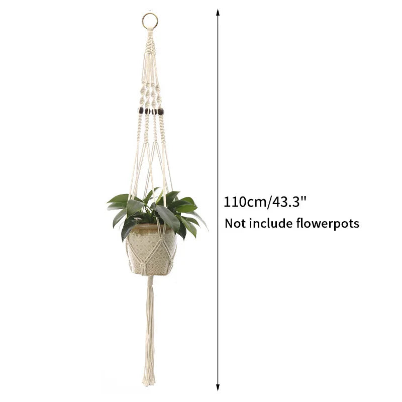 Gardening Plant Hanging Basket Handmade Macrame Flowerpot Pocket Cotton Rope Flower Pot Indoor Home Boho Style Yard Wall Decor