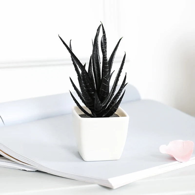 6PCS Black Artificial Succulent Small Potted Plant, Home, Office, Windowsill, Desktop, Holiday Party Decoration