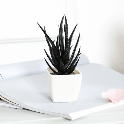 6PCS Black Artificial Succulent Small Potted Plant, Home, Office, Windowsill, Desktop, Holiday Party Decoration