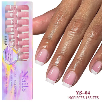 150pcs/Boxed French Gel Tips Press On Nails Black Coffee Almond Nails 15 Sizes Pre-applied Fake Nails For Manicure Extension