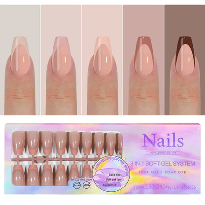 150pcs/Boxed French Gel Tips Press On Nails Black Coffee Almond Nails 15 Sizes Pre-applied Fake Nails For Manicure Extension