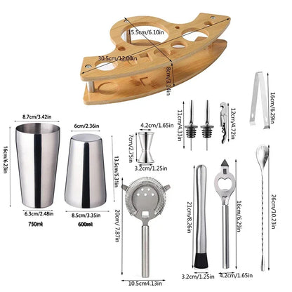1/3/6/9/11pcs Cocktail Shaker Set Stainless Steel Bartender Kit Cocktail Mixer Wine Martini Boston Shaker Party Bar Tools