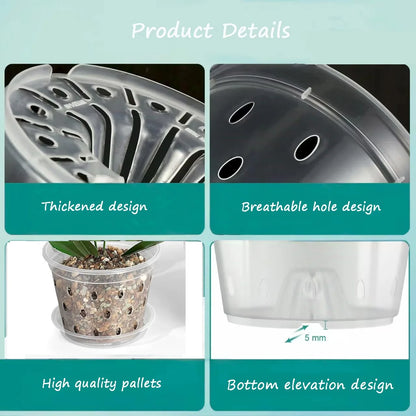 5Pcs 11/12.5/14/15/17cm Planter Pots with Side Holes Orchid Flowerpot with Trays Breathable Transparent Plastic  Flowerpot
