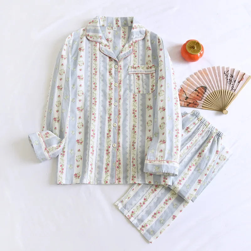 2025 kimono femme maple leaf pajama sets women 100% gauze cotton long sleeve casual sleepwear women pyjamas autumn hot sale