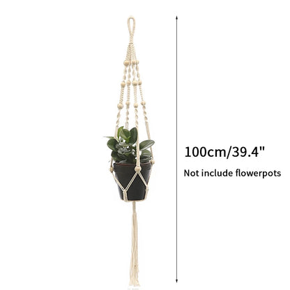 Gardening Plant Hanging Basket Handmade Macrame Flowerpot Pocket Cotton Rope Flower Pot Indoor Home Boho Style Yard Wall Decor