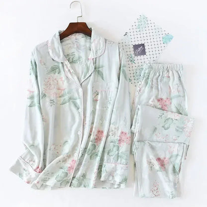 Two-piece Set Women Home Clothes for Spring and Autumn Long-sleeved Viscose Cotton Trouser Suits Women Sleepwear Pajama Set