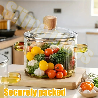 50.72-ounce borosilicate glass cookware with a lid – dual yellow handles