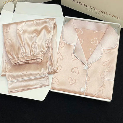 High Quality Ice Silk Light Luxury Pajamas Women's Pajama Spring and Autumn Style Long Sleeve Home Set Nightwear Sleepwear