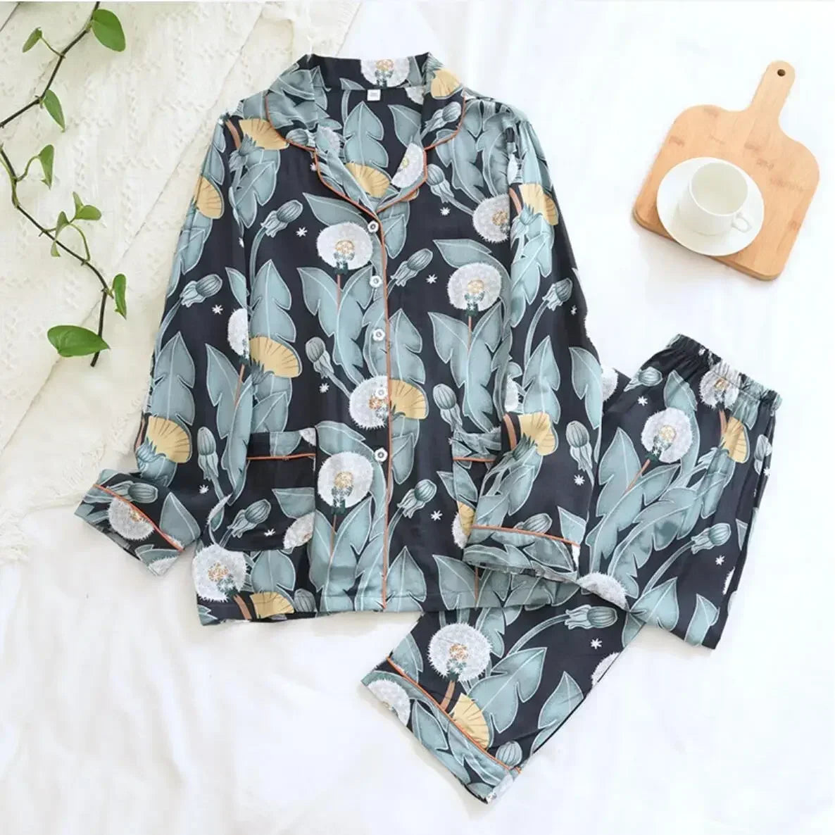 Two-piece Set Women Home Clothes for Spring and Autumn Long-sleeved Viscose Cotton Trouser Suits Women Sleepwear Pajama Set