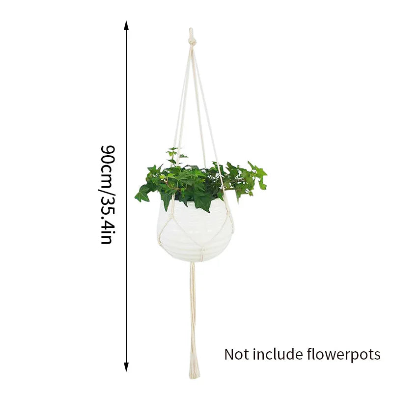 Gardening Plant Hanging Basket Handmade Macrame Flowerpot Pocket Cotton Rope Flower Pot Indoor Home Boho Style Yard Wall Decor