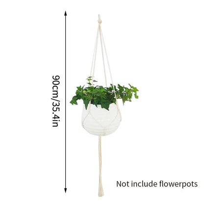 Gardening Plant Hanging Basket Handmade Macrame Flowerpot Pocket Cotton Rope Flower Pot Indoor Home Boho Style Yard Wall Decor
