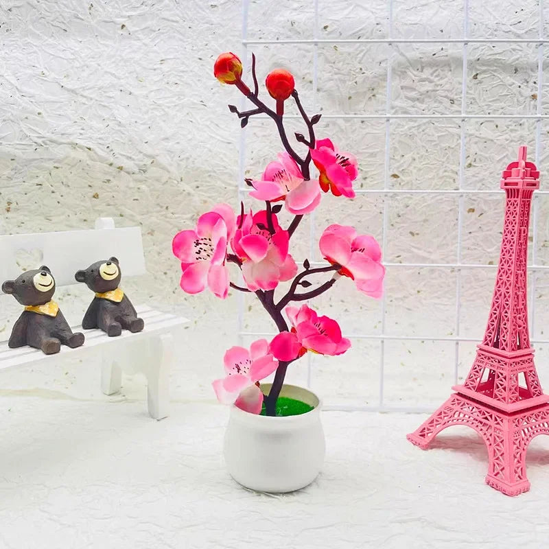 Potted Simulation Flower for Home Wedding Office Table Decoration Realistic Anti-fading Simulation Silk Plum Fake Plants