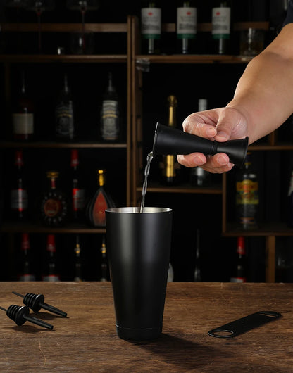 Cocktail Shaker Bar Set: 2 Weighted Boston Shakers, Cocktail Strainer Set,Jigger,Muddler and Spoon, Ice Tong and 2 Bottle Pourer