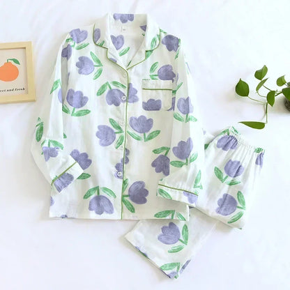 2025 kimono femme maple leaf pajama sets women 100% gauze cotton long sleeve casual sleepwear women pyjamas autumn hot sale