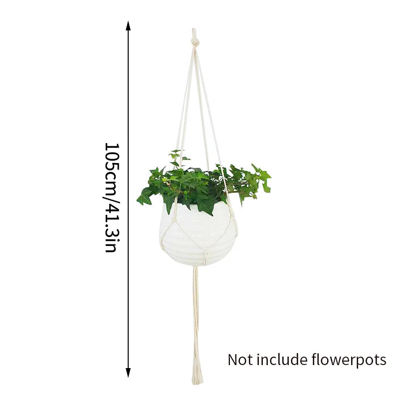 Gardening Plant Hanging Basket Handmade Macrame Flowerpot Pocket Cotton Rope Flower Pot Indoor Home Boho Style Yard Wall Decor