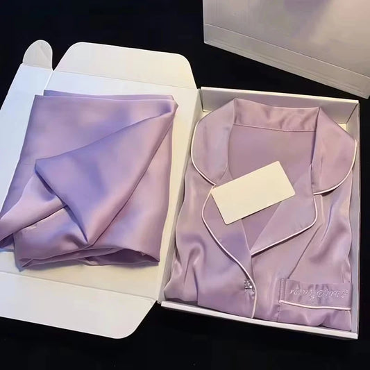 High Quality Ice Silk Light Luxury Pajamas Women's Pajama Spring and Autumn Style Long Sleeve Home Set Nightwear Sleepwear