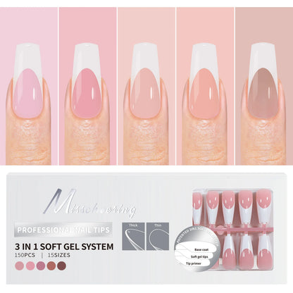 150pcs/Boxed French Gel Tips Press On Nails Black Coffee Almond Nails 15 Sizes Pre-applied Fake Nails For Manicure Extension