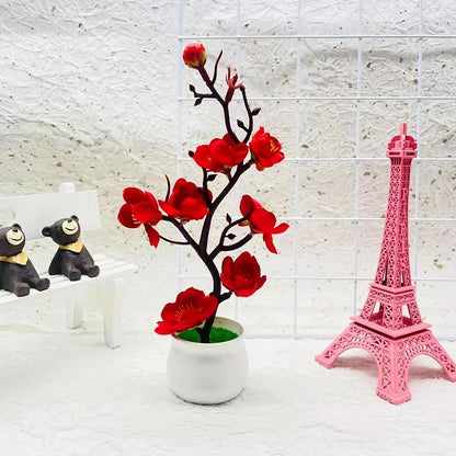 Potted Simulation Flower for Home Wedding Office Table Decoration Realistic Anti-fading Simulation Silk Plum Fake Plants