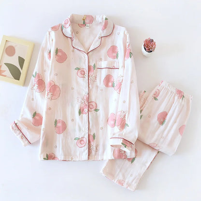2025 kimono femme maple leaf pajama sets women 100% gauze cotton long sleeve casual sleepwear women pyjamas autumn hot sale