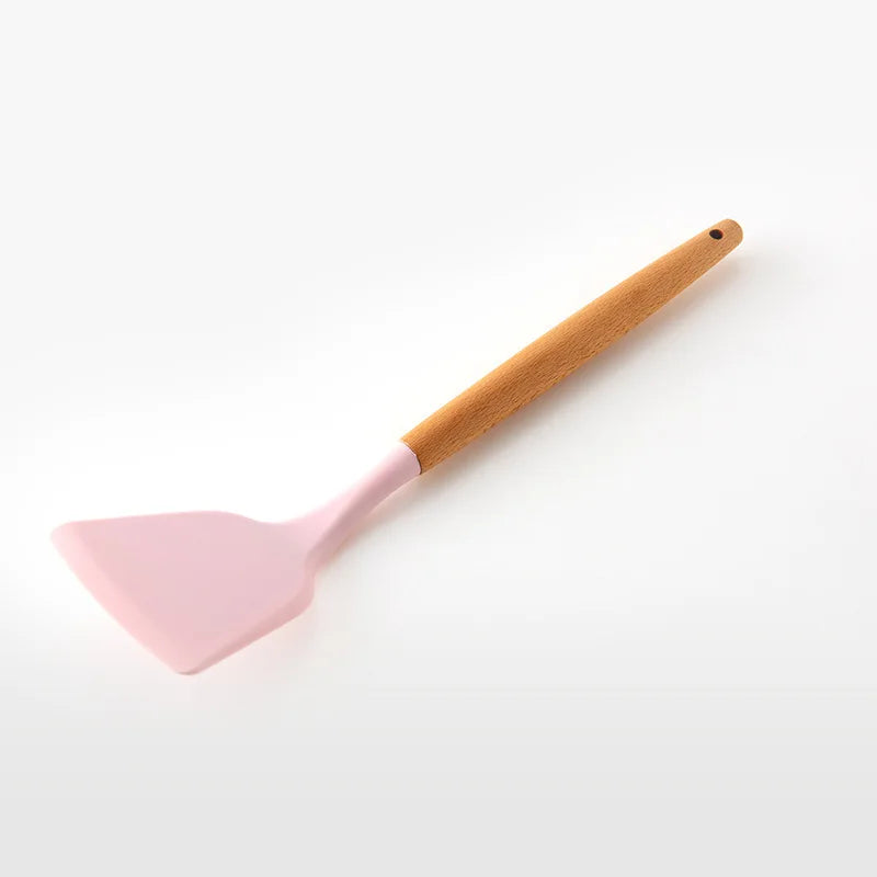 1Pc PSilicone Kitchen Utensils Set Non-Stick Cookware for Kitchen Wooden Handle Spatula Egg Beaters Kitchenware Accessories