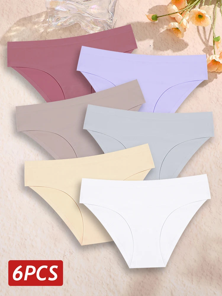 6PCS Women Seamless Panties Ice Silk Ultra Thin Briefs Female Soft Underwear Ladies Low Rise Sexy Lingerie High Elastic Panties