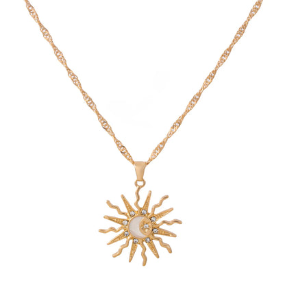 1Pcs Shining Rhinestone Unique Design Sun Star Moon Three In One Pendant Necklace Retro Women's Daily Versatile Party Jewelry