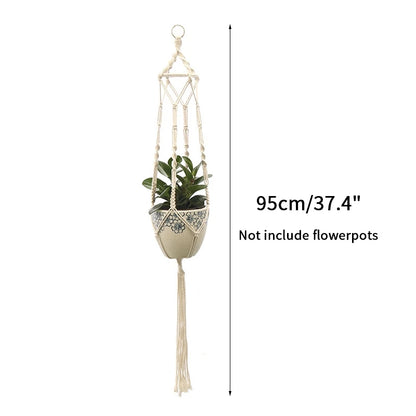 Gardening Plant Hanging Basket Handmade Macrame Flowerpot Pocket Cotton Rope Flower Pot Indoor Home Boho Style Yard Wall Decor