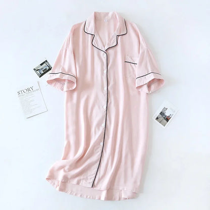 Women Summer Cotton Cardigan Nightdress Loose Women Short Sleeve Nightgown Cartoon Floral Print Sleep Dress Nachtkleding Vrouwen