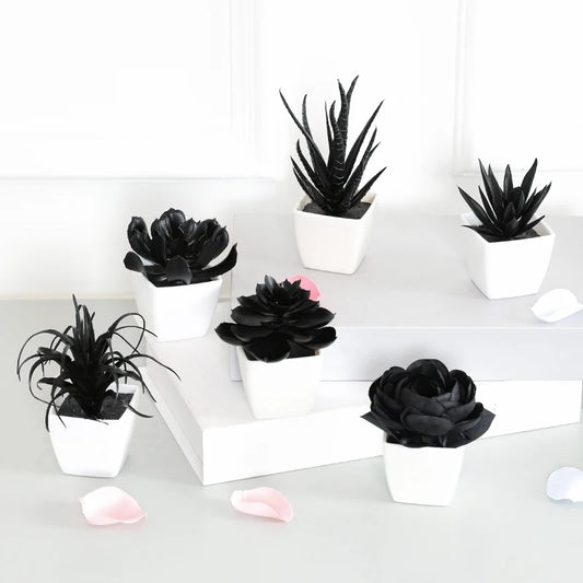 6PCS Black Artificial Succulent Small Potted Plant, Home, Office, Windowsill, Desktop, Holiday Party Decoration