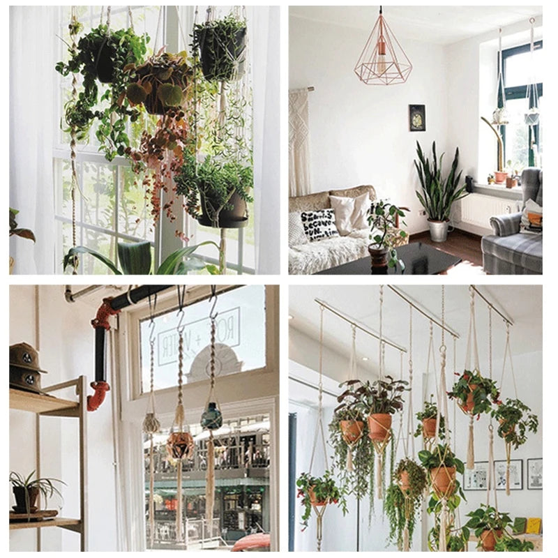 Gardening Plant Hanging Basket Handmade Macrame Flowerpot Pocket Cotton Rope Flower Pot Indoor Home Boho Style Yard Wall Decor