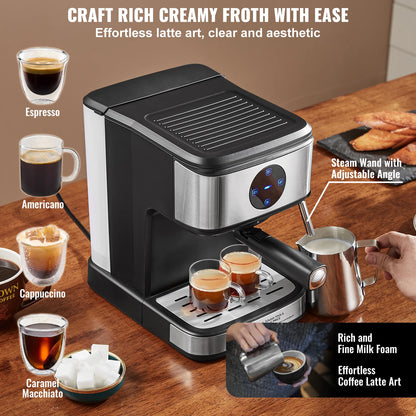 VEVOR Espresso Machine 15 Bar Coffee and Espresso Maker with Milk Frother Steam Wand Professional Semi-Automatic Latte Machine