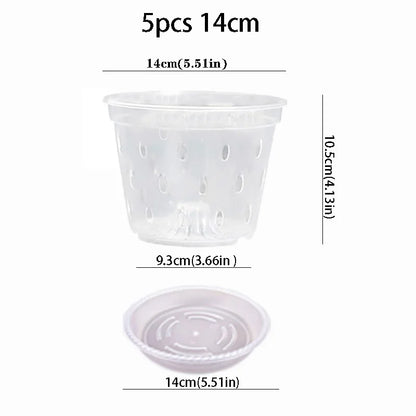 5Pcs 11/12.5/14/15/17cm Planter Pots with Side Holes Orchid Flowerpot with Trays Breathable Transparent Plastic  Flowerpot