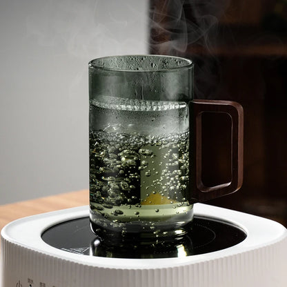 GIANXI 500ML Drinkware Transparent Glass Cup With wooden Lid Wooden Handle Coffee Mug Kitchen Tea Making Cup Coffeeware Teaware