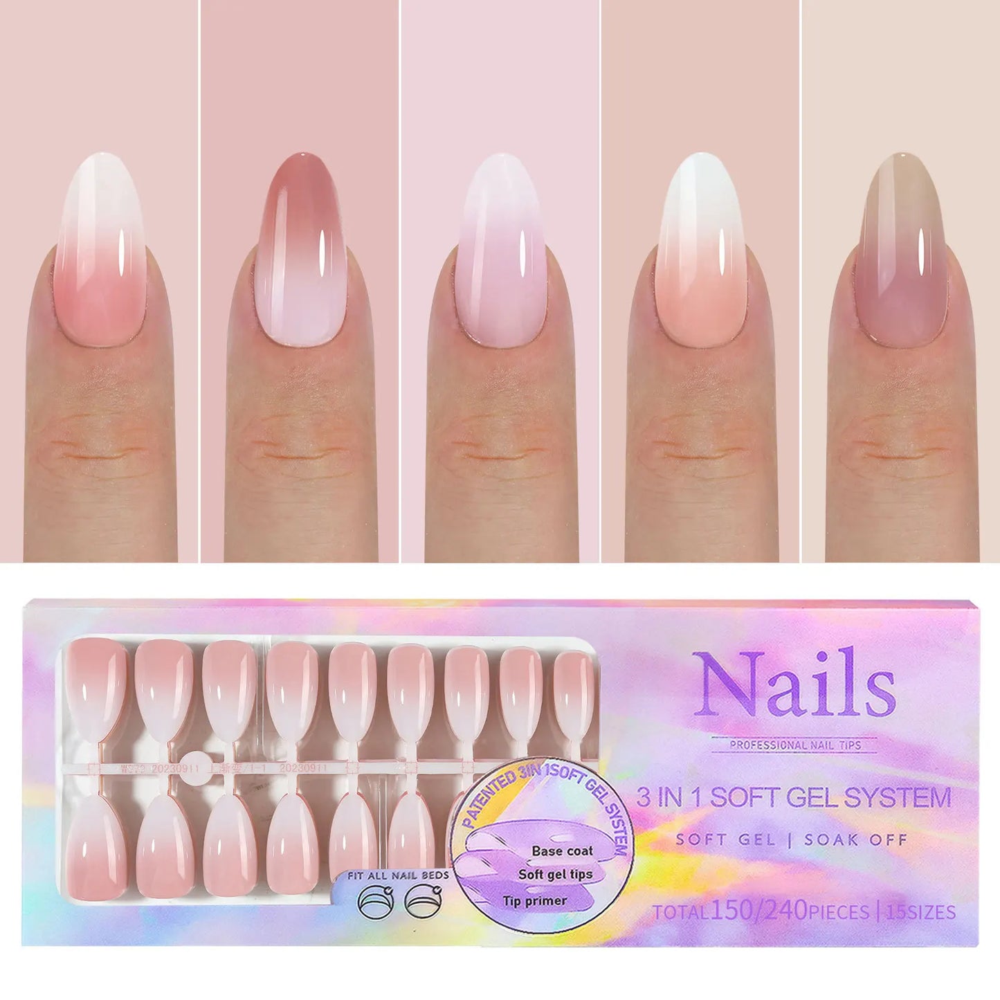 150pcs/Boxed French Gel Tips Press On Nails Black Coffee Almond Nails 15 Sizes Pre-applied Fake Nails For Manicure Extension
