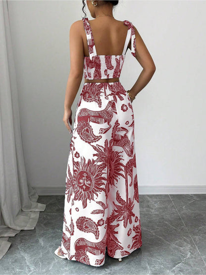 Digital Printing Random Printing Vest Wide Leg Pants Two-Piece Set