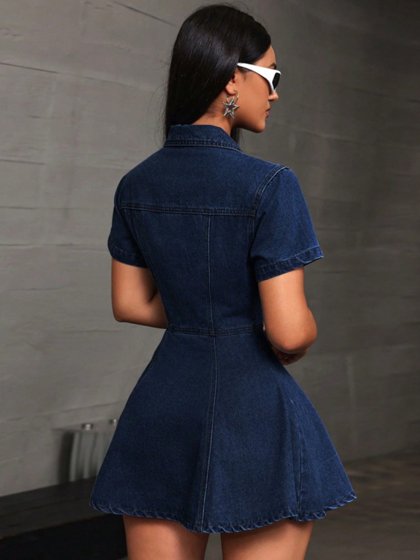 Women's Classic denim dress - Structured fit, Belted waist, Mid-thigh length, Lapel collar, Machine Washable Everyday & Formal Outfits - Casual to Formal Events, Jeans Dress, Versatile Event Wear, Enhanced Bust Silhouette