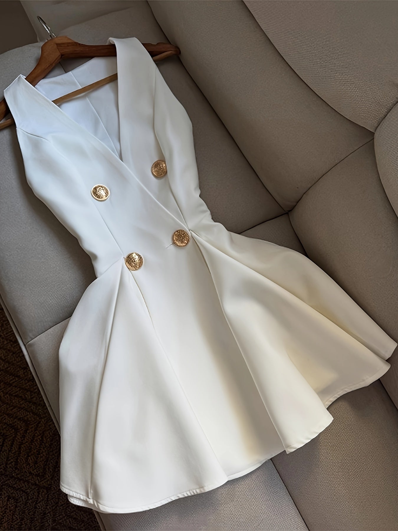 [Elegant White Vest Dress] Elegant White Double-Breasted Cross-Back Vest Dress | Stylish for Dates and Vacations