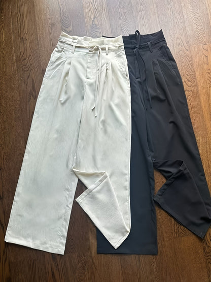 Stylish and Versatile Drawstring Wide-Leg Pants Set for Commuting - 2pcs Combo