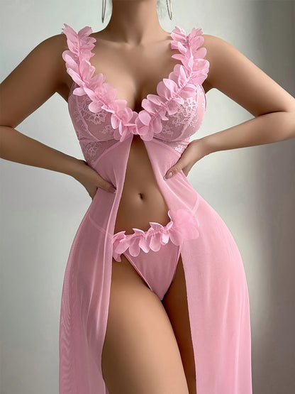 2 Sets Of Europe And The United States Sexy Love Interest Pajamas Female Temptation Open Fork See-through Halter Dress Long Skirt Thong Pants Two Sets to Send A Lover Gift Lover