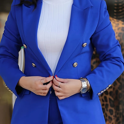 2025 New Women'S Casual Fashion Business Suit, Solid Color, V-Neck, Double-Breasted, Long Sleeve, Regular Length, with Button Details, for Adult, All-Season