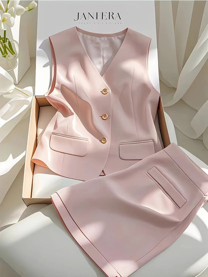 [Stylish Summer Set] Elegant and Stylish Pink Vest and Shorts Set for Women | Summer Outfit Ensemble