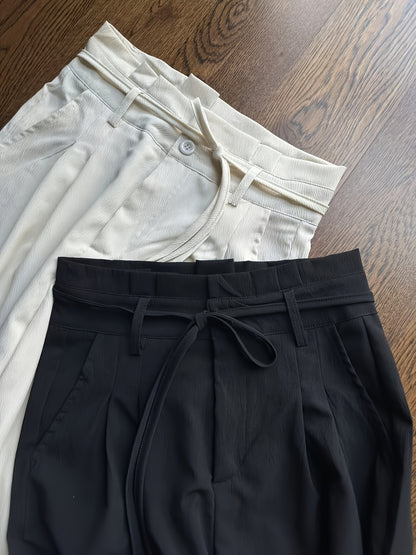 Stylish and Versatile Drawstring Wide-Leg Pants Set for Commuting - 2pcs Combo