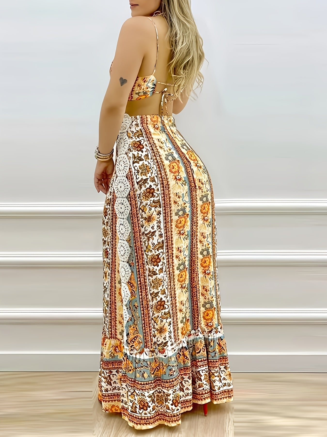Women'S Elegant Backless Maxi Dress - Sexy Bohemian Floral Print in Orange/Beige/White/Black/Blue/ - Adjustable Drawstring Waist - Formal & Casual Party Wedding Outfit - Lightweight Summer Dress for Women, Dresses for Wedding
